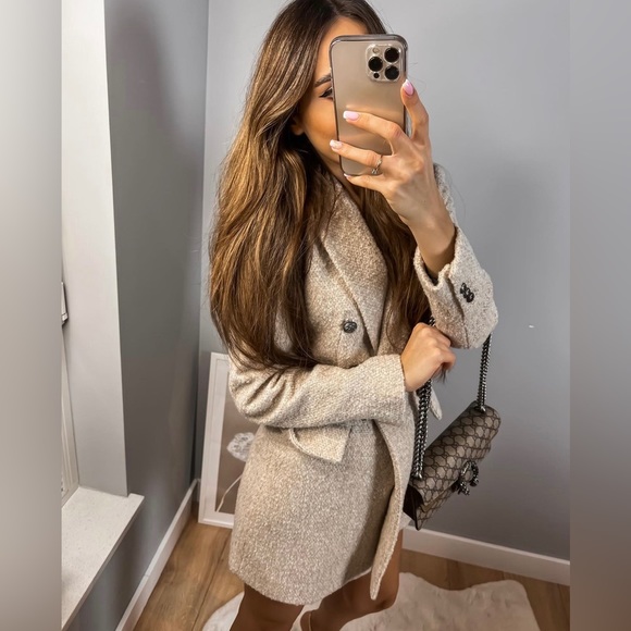 Zara Longline Wool Blend Bouclé Blazer - Picture 5 of 17